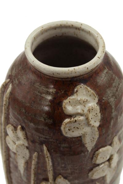Floral Patterned Brown Earthenware Vase