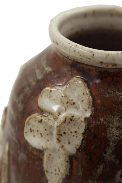 Floral Patterned Brown Earthenware Vase