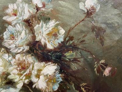 Floral Still Life Oil on Canvas A Fallen Vase with Flowers American 1920s