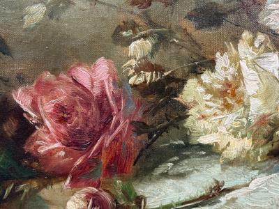 Floral Still Life Oil on Canvas A Fallen Vase with Flowers American 1920s