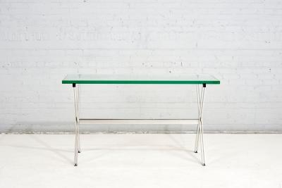 Florence Knoll Chrome and Glass X Base Console Table 1960