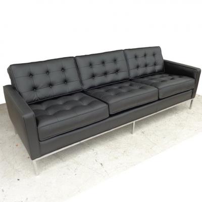Florence Knoll Florence Knoll Black Leather Sofa
