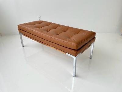 Florence Knoll Florence Knoll Chrome and Walnut Leather Bench