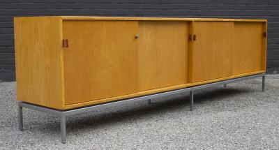 Florence Knoll Florence Knoll Maple Credenza with Leather Pulls and Oak Drawers Early 1950s