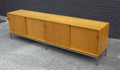 Florence Knoll Florence Knoll Maple Credenza with Leather Pulls and Oak Drawers Early 1950s