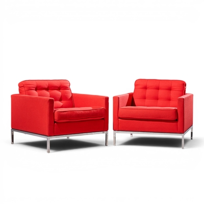 Florence Knoll Florence Knoll Mid Century Relaxed Cube Club Lounge Chairs Pair