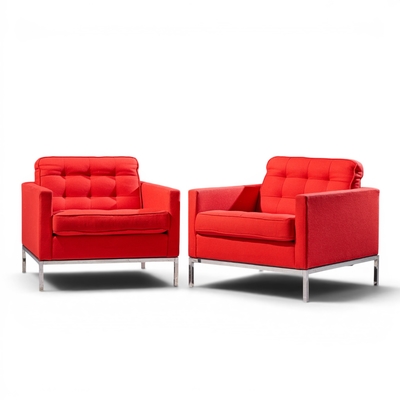 Florence Knoll Florence Knoll Mid Century Relaxed Cube Club Lounge Chairs Pair