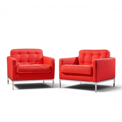 Florence Knoll Florence Knoll Mid Century Relaxed Cube Club Lounge Chairs Pair