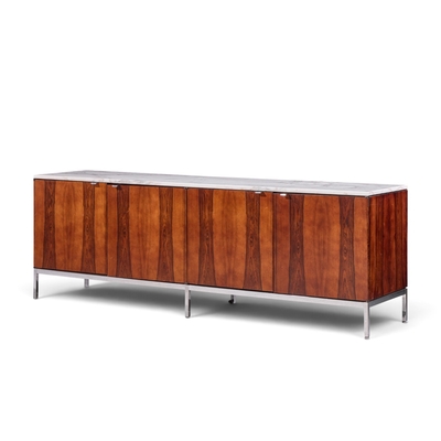 Florence Knoll Florence Knoll Mid Century Rosewood Marble and Chrome Executive Cabinet Credenza