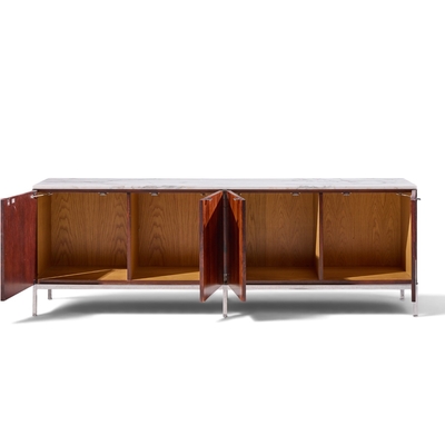 Florence Knoll Florence Knoll Mid Century Rosewood Marble and Chrome Executive Cabinet Credenza