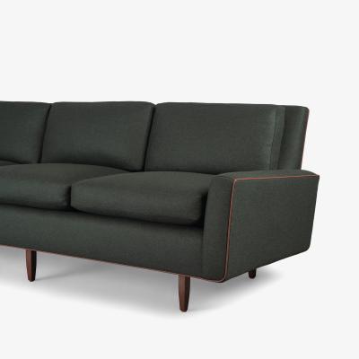 Florence Knoll Florence Knoll Model 26 Sofa in Forest Green British Wool Leather Piping