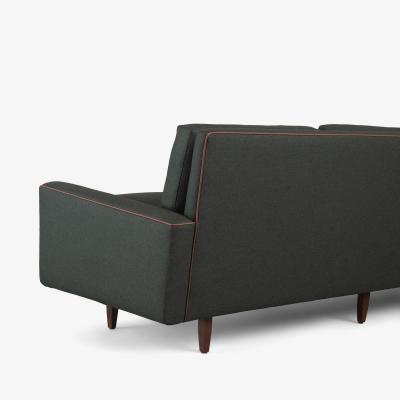 Florence Knoll Florence Knoll Model 26 Sofa in Forest Green British Wool Leather Piping