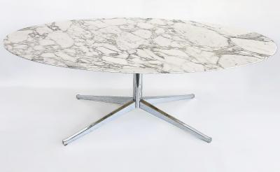 Florence Knoll Florence Knoll Oval Carrara Marble Dining Table Signed Stainless Steel Base