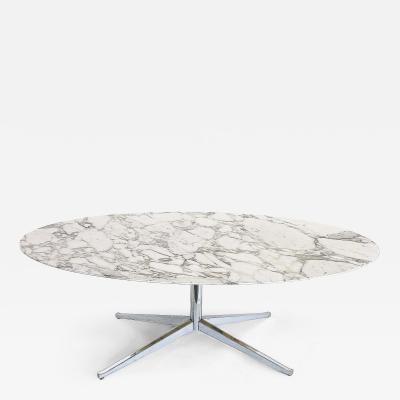 Florence Knoll Florence Knoll Oval Carrara Marble Dining Table Signed Stainless Steel Base