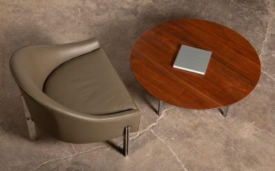 Florence Knoll Florence Knoll Round Parallel Bar Coffee Table in Solid Walnut and Steel