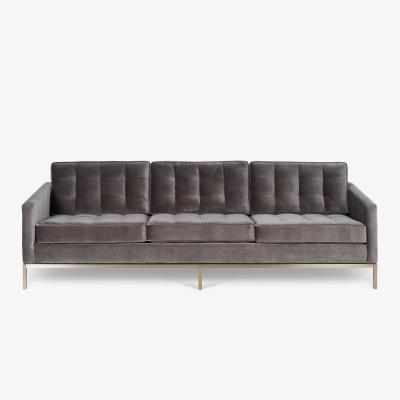 Florence Knoll Florence Knoll Sofa in Bronze Gray Performance Velvet With Brushed Brass Base