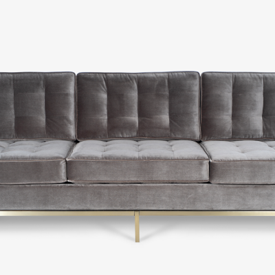 Florence Knoll Florence Knoll Sofa in Bronze Gray Performance Velvet With Brushed Brass Base