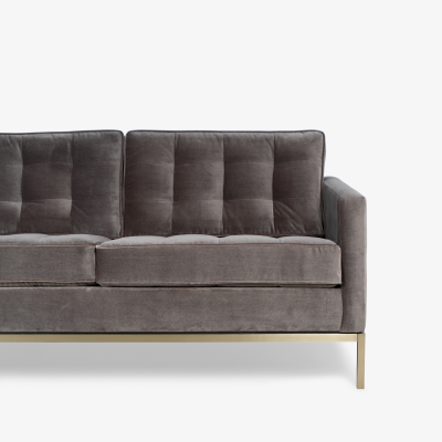 Florence Knoll Florence Knoll Sofa in Bronze Gray Performance Velvet With Brushed Brass Base