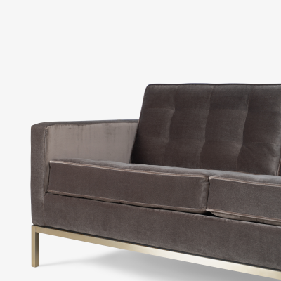Florence Knoll Florence Knoll Sofa in Bronze Gray Performance Velvet With Brushed Brass Base