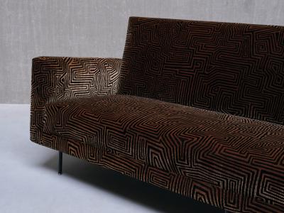 Florence Knoll Florence Knoll Sofa in Patterned Dedar Jacquard Velvet De Coene Belgium 1950s