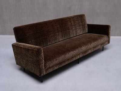 Florence Knoll Florence Knoll Sofa in Patterned Dedar Jacquard Velvet De Coene Belgium 1950s