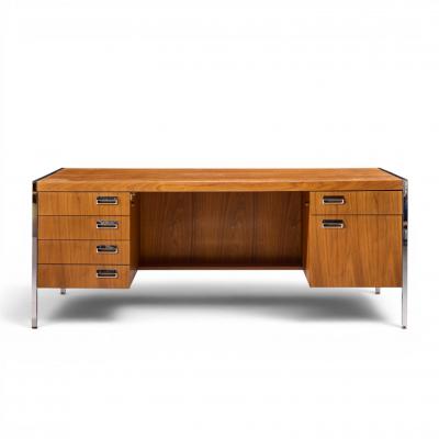 Florence Knoll Florence Knoll Style Mid Century Chrome and Walnut Executive Desk