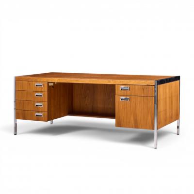 Florence Knoll Florence Knoll Style Mid Century Chrome and Walnut Executive Desk