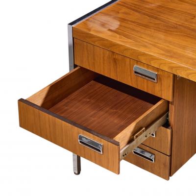 Florence Knoll Florence Knoll Style Mid Century Chrome and Walnut Executive Desk