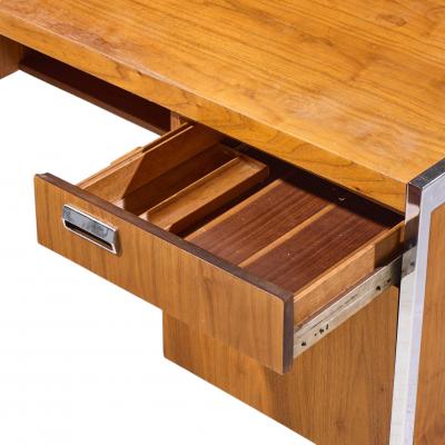 Florence Knoll Florence Knoll Style Mid Century Chrome and Walnut Executive Desk