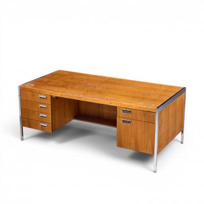 Florence Knoll Florence Knoll Style Mid Century Chrome and Walnut Executive Desk
