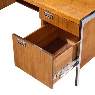 Florence Knoll Florence Knoll Style Mid Century Chrome and Walnut Executive Desk