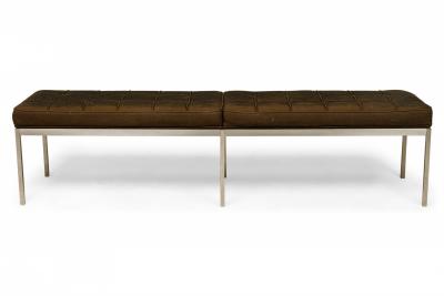 Florence Knoll Florence Knoll for Knoll Brown Fabric Upholstery and Chrome Museum Bench
