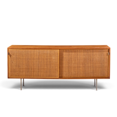 Florence Knoll Florence Knoll for Knoll Model 116 Walnut and Cane Sliding Door Credenza