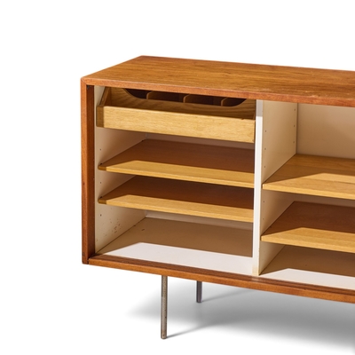 Florence Knoll Florence Knoll for Knoll Model 116 Walnut and Cane Sliding Door Credenza