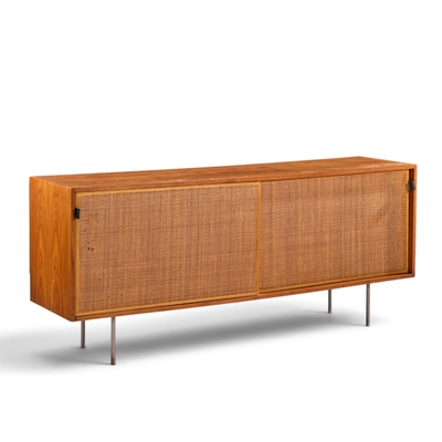 Florence Knoll Florence Knoll for Knoll Model 116 Walnut and Cane Sliding Door Credenza