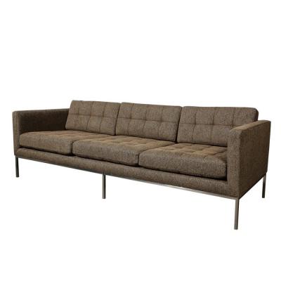 Florence Knoll Modernist Biscuit Tufted Relaxed Sofa in Holly Hunt Fabric by Florence Knoll