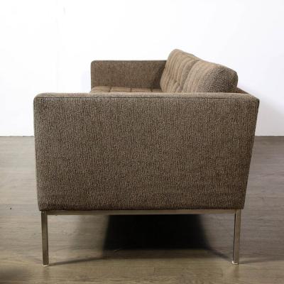 Florence Knoll Modernist Biscuit Tufted Relaxed Sofa in Holly Hunt Fabric by Florence Knoll