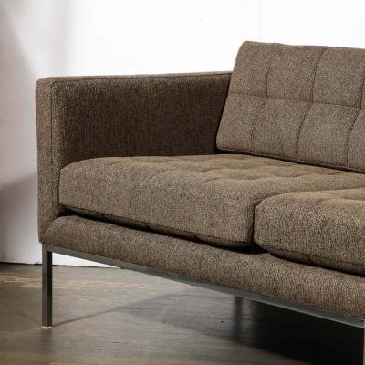 Florence Knoll Modernist Biscuit Tufted Relaxed Sofa in Holly Hunt Fabric by Florence Knoll