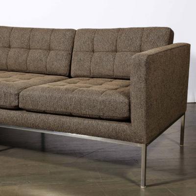 Florence Knoll Modernist Biscuit Tufted Relaxed Sofa in Holly Hunt Fabric by Florence Knoll
