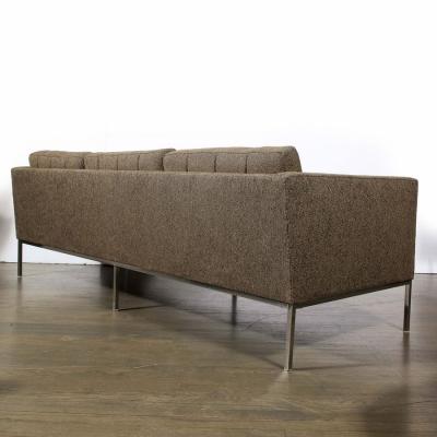 Florence Knoll Modernist Biscuit Tufted Relaxed Sofa in Holly Hunt Fabric by Florence Knoll