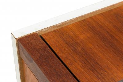Florence Knoll Pair Of Florence Knoll White Laminate And Walnut Square Nightstands End Tables