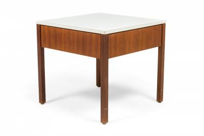 Florence Knoll Pair Of Florence Knoll White Laminate And Walnut Square Nightstands End Tables
