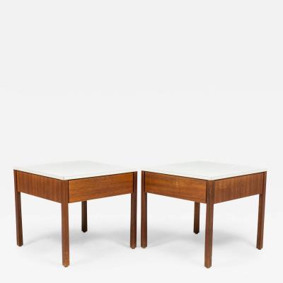 Florence Knoll Pair Of Florence Knoll White Laminate And Walnut Square Nightstands End Tables
