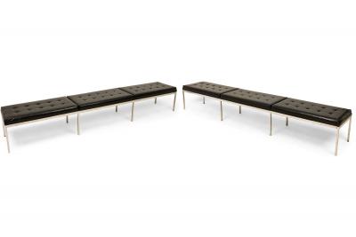 Florence Knoll Pair of Florence Knoll for Knoll International Black Leather Museum Benches