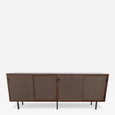 Florence Knoll Walnut Credenza cane doors w Leather Pulls