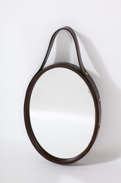 Florentine Leather Wrapped Oval Mirror Italy 1960s