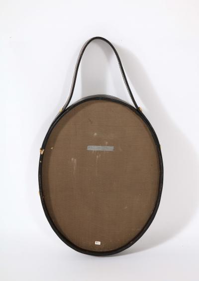 Florentine Leather Wrapped Oval Mirror Italy 1960s