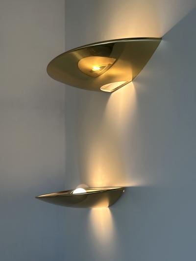 Florian Schulz Set of Two Elegant Brass Wall Lamps or Sconces by Florian Schulz Germany 1970s