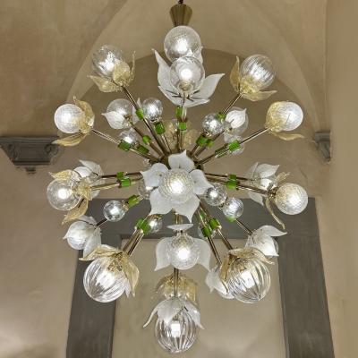 Flower Power Brass Sputnik Chandelier w Murano Art Glass Boules and Petals