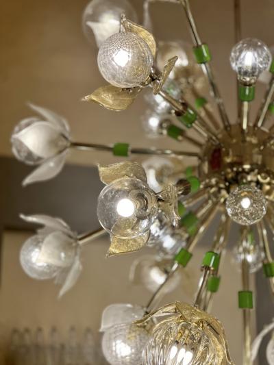 Flower Power Brass Sputnik Chandelier w Murano Art Glass Boules and Petals
